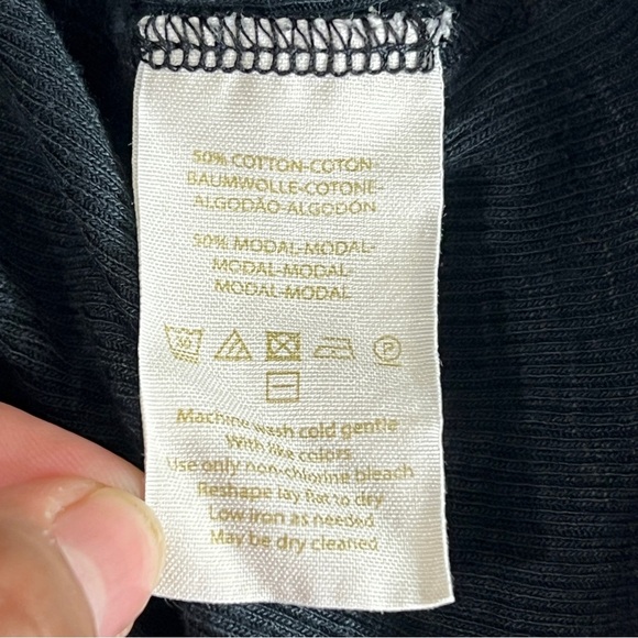 Free People Louie Louie Tee, Cropped Button up, Lettuce Hem, Black, Size S - Picture 6 of 7